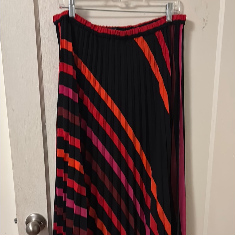 Halogen Vibrant Striped Pleated Midi Skirt